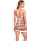 Knit Mini Dress with Adjustable Drawstring Ruched Side and Vibrant Striped Pattern