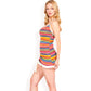 Knit Mini Dress with Adjustable Drawstring Ruched Side and Vibrant Striped Pattern