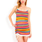 Knit Mini Dress with Adjustable Drawstring Ruched Side and Vibrant Striped Pattern