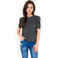 Short Sleeve Puff Shoulder Tee with Crew Neck and Slim Fit