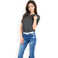Short Sleeve Puff Shoulder Tee with Crew Neck and Slim Fit