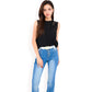 Sleeveless Blouse with Lace Yoke and Pleated Front