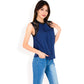 Sleeveless Blouse with Lace Yoke and Pleated Front