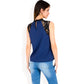 Sleeveless Blouse with Lace Yoke and Pleated Front