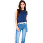 Sleeveless Blouse with Lace Yoke and Pleated Front