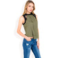 Sleeveless Blouse with Lace Yoke and Pleated Front