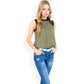 Sleeveless Blouse with Lace Yoke and Pleated Front
