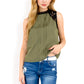 Sleeveless Blouse with Lace Yoke and Pleated Front