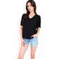V-Neck Blouse with Pleated Chiffon Flutter Sleeves