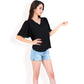 V-Neck Blouse with Pleated Chiffon Flutter Sleeves