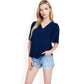 V-Neck Blouse with Pleated Chiffon Flutter Sleeves