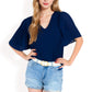 V-Neck Blouse with Pleated Chiffon Flutter Sleeves