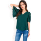 V-Neck Blouse with Pleated Chiffon Flutter Sleeves