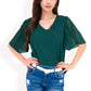 V-Neck Blouse with Pleated Chiffon Flutter Sleeves