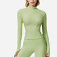 Active Women's Long Sleeve Fitted Ribbed Knit Top with Zip Collar and Thumbhole Cuffs
