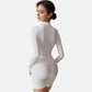 Active Women's Long Sleeve Fitted Ribbed Knit Top with Zip Collar and Thumbhole Cuffs