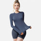 Active Women's Long Sleeve Fitted Crew Neck Top with Thumbhole Cuffs and Seam Detailing