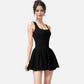 Active Women's Sleeveless Fitted Bodysuit Dress with Bubble Hem Skirt and Scoop Neck