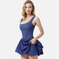 Active Women's Sleeveless Fitted Bodysuit Dress with Bubble Hem Skirt and Scoop Neck