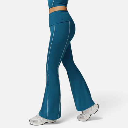 Active Women's High Waist Flared Leggings with Contrast Seam Detail and Stretch Fabric