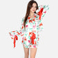 Lounge Women's Holiday Bow Print Pajama Set with Ribbon Tie Details and Button-Up Top