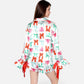 Lounge Women's Holiday Bow Print Pajama Set with Ribbon Tie Details and Button-Up Top