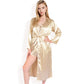 Satin Pajama Set with Long Robe, Cami, Shorts, and Tie Waist- Black,Small
