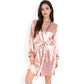 Satin Short Robe with Contrast Piping and Tie Waist- Pink,Small