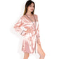 Satin Short Robe with Contrast Piping and Tie Waist- Pink,Small