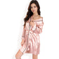Satin Short Robe with Contrast Piping and Tie Waist- Pink,Small