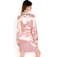 Satin Short Robe with Contrast Piping and Tie Waist- Pink,Small