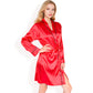 Satin Short Robe with Contrast Piping and Tie Waist- Pink,Small