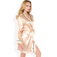 Satin Short Robe with Contrast Piping and Tie Waist- Pink,Small
