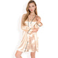 Satin Short Robe with Contrast Piping and Tie Waist- Pink,Small