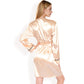 Satin Short Robe with Contrast Piping and Tie Waist- Pink,Small