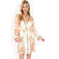 Satin Short Robe with Contrast Piping and Tie Waist- Pink,Small