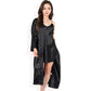 Satin Long Robe with Subtle Leopard Jacquard Pattern and Tie Waist- Black,Small