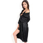 Satin Long Robe with Subtle Leopard Jacquard Pattern and Tie Waist- Black,Small