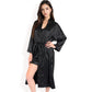 Satin Long Robe with Subtle Leopard Jacquard Pattern and Tie Waist- Black,Small