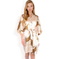 Satin Robe with Leopard Print and Tie Waist- Beige,Small