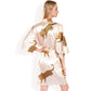 Satin Robe with Leopard Print and Tie Waist- Beige,Small