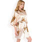Satin Robe with Leopard Print and Tie Waist- Beige,Small