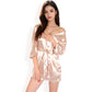 Satin Short Robe with Wrap Tie Closure- Beige,Small