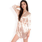 Satin Short Robe with Wrap Tie Closure- Beige,Small