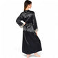 Satin Long Robe and Lace Trim Nightgown Set- Black,Small