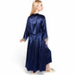 Satin Long Robe and Lace Trim Nightgown Set- Black,Small