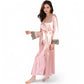 Satin Long Robe and Lace Trim Nightgown Set- Black,Small
