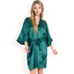 Satin Duster Robe with Tie Waist and Wide Sleeves- Dark Olive,Small