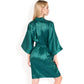 Satin Duster Robe with Tie Waist and Wide Sleeves- Dark Olive,Small
