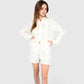 Women's Textured Button-Up Shirt and Shorts Lounge Set
